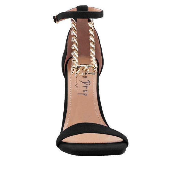 Privileged By J.c. Dossier Bartolomeo Black Suede Heel With Gold Chain