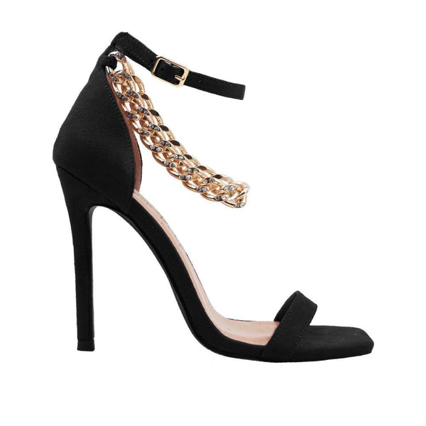 privileged by j.c. dossier Bartolomeo Black Suede Heel with Gold Chain