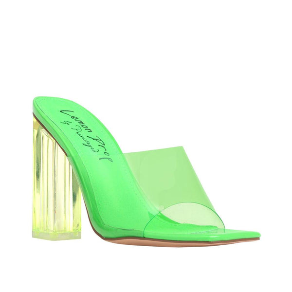 Privileged By J.c. Dossier Belle Neon Green Lucite Heel Mule