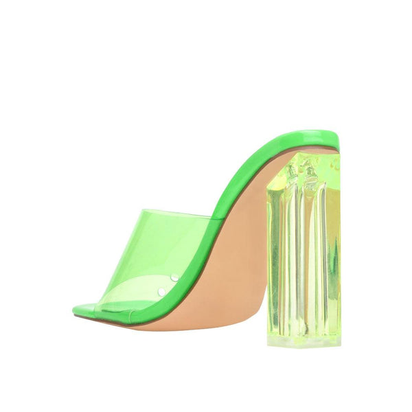Privileged By J.c. Dossier Belle Neon Green Lucite Heel Mule
