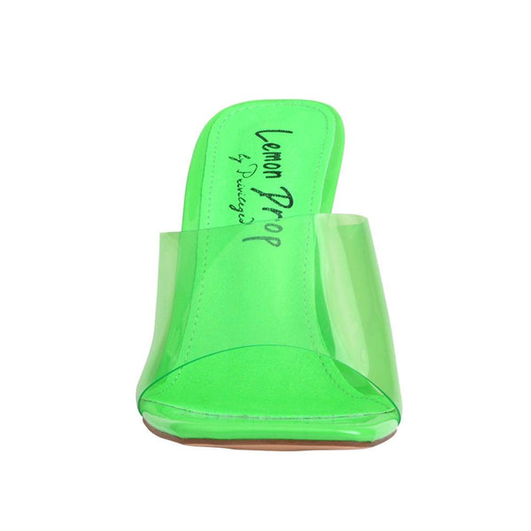 Privileged By J.c. Dossier Belle Neon Green Lucite Heel Mule