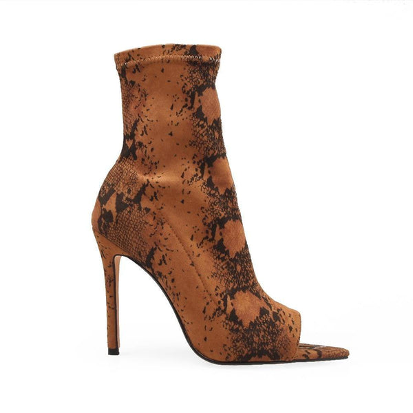 privileged by j.c. dossier Bevveyn Faux Snake Print Peep Toe Bootie