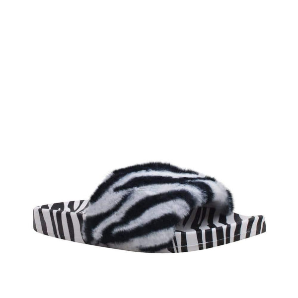 Privileged By J.c. Dossier Biaggio Zebra Faux Fur Flat - Bold & Comfy