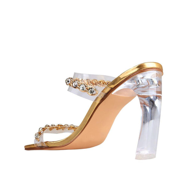 Privileged By J.c. Dossier Bianca Gold Rhinestone Chain Heel
