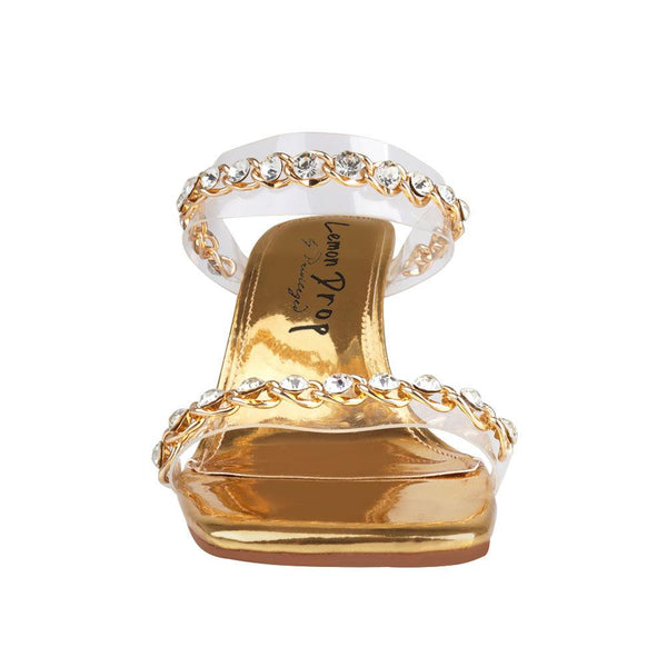 Privileged By J.c. Dossier Bianca Gold Rhinestone Chain Heel