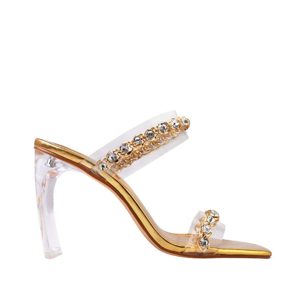 privileged by j.c. dossier Bianca Gold Rhinestone Chain Heel