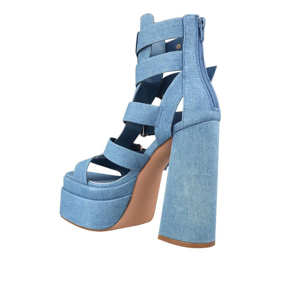 Privileged By J.c. Dossier Bibbi Blue Denim Platform Heel