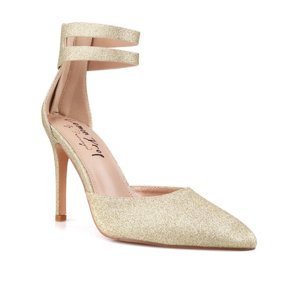 Privileged By J.c. Dossier Bill Gold Glitter Heel - Bold Pointed Pumps