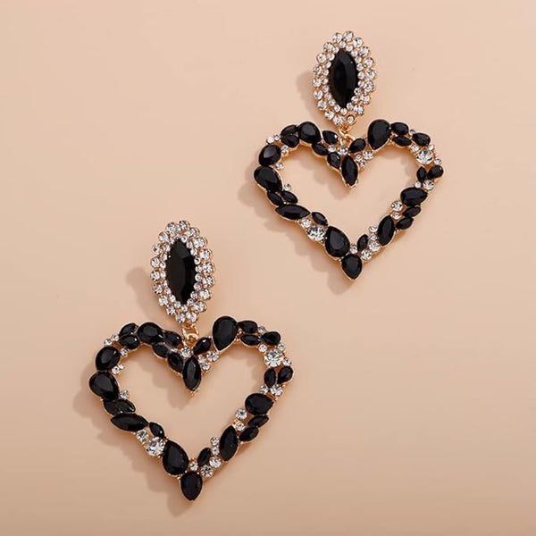 Privileged By J.c. Dossier Black Crystal Heart Earrings | Statement Jewelry
