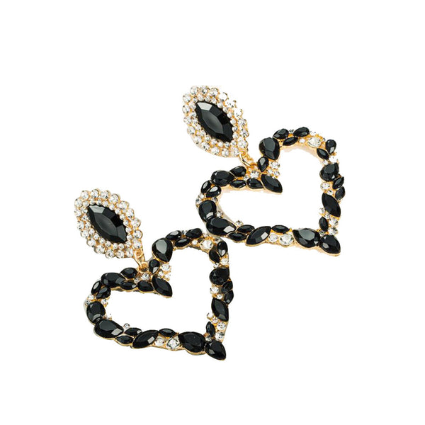 Privileged By J.c. Dossier Black Crystal Heart Earrings | Statement Jewelry
