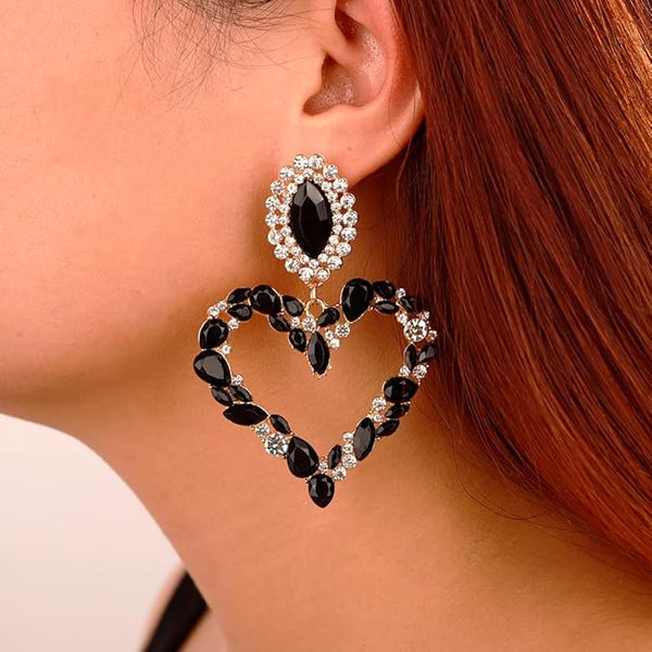 privileged by j.c. dossier Black Crystal Heart Earrings | Statement Jewelry