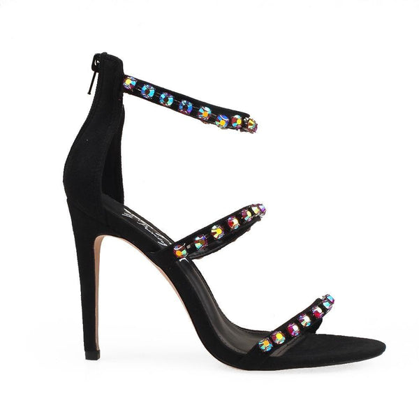 privileged by j.c. dossier Black Gemstone Strappy Heel – Magelo