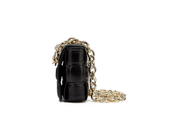 Privileged By J.c. Dossier Black Tisserand Handbag With Gold Chain