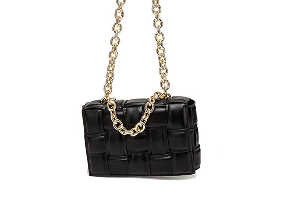 Privileged By J.c. Dossier Black Tisserand Handbag With Gold Chain