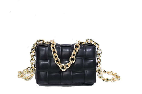 privileged by j.c. dossier Black Tisserand Handbag with Gold Chain