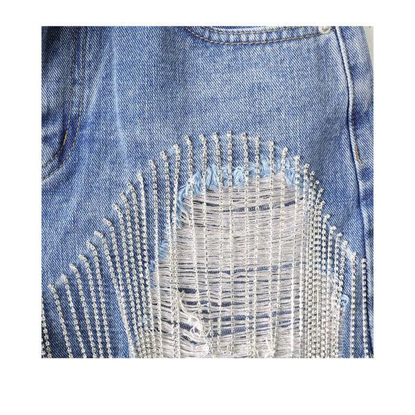 Privileged By J.c. Dossier Blakely Denim Shorts With Rhinestone Fringe