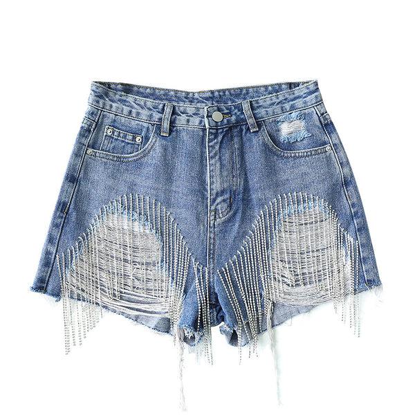privileged by j.c. dossier Blakely Denim Shorts with Rhinestone Fringe