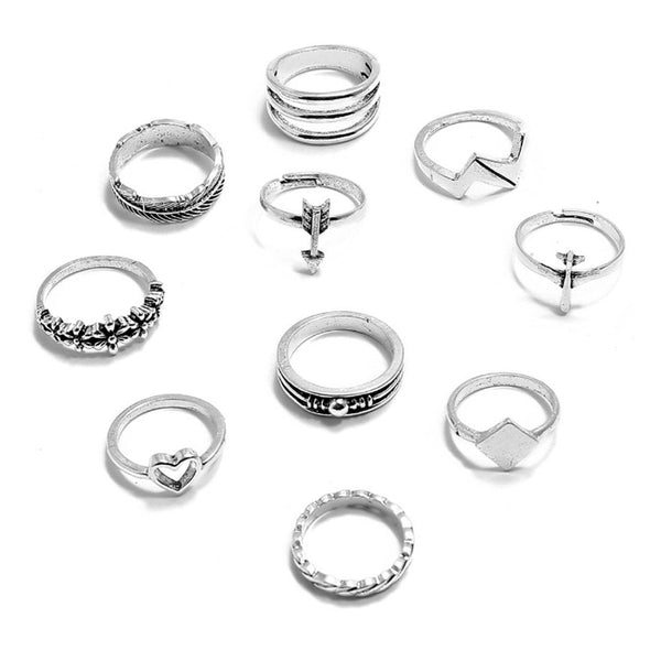Privileged By J.c. Dossier Boho-Chic Silver Rings Set | Bold Style By Privileged Shoes