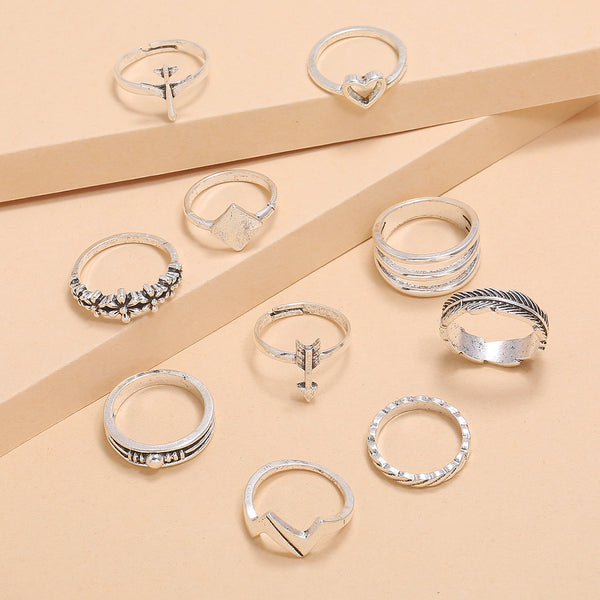 Privileged By J.c. Dossier Boho-Chic Silver Rings Set | Bold Style By Privileged Shoes
