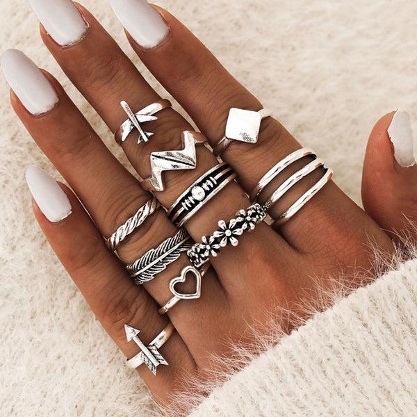 privileged by j.c. dossier Boho-Chic Silver Rings Set | Bold Style by Privileged Shoes