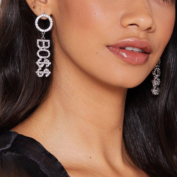 Privileged By J.c. Dossier Bold Boss Rhinestone Earrings