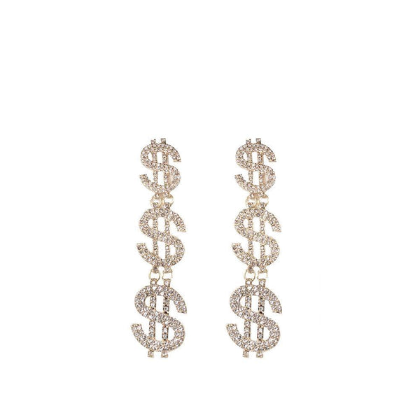 privileged by j.c. dossier Bold Crystal Dollar Sign Drop Earrings