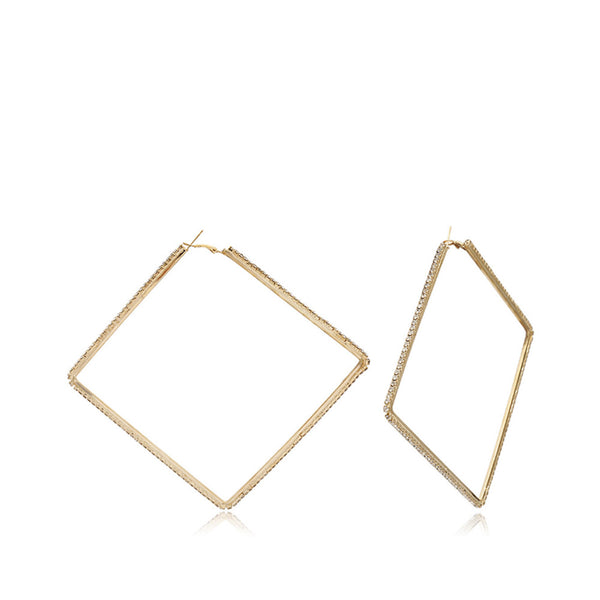 Privileged By J.c. Dossier Bold Geo Rhinestone Gold Hoop Earrings