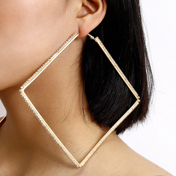 privileged by j.c. dossier Bold Geo Rhinestone Gold Hoop Earrings