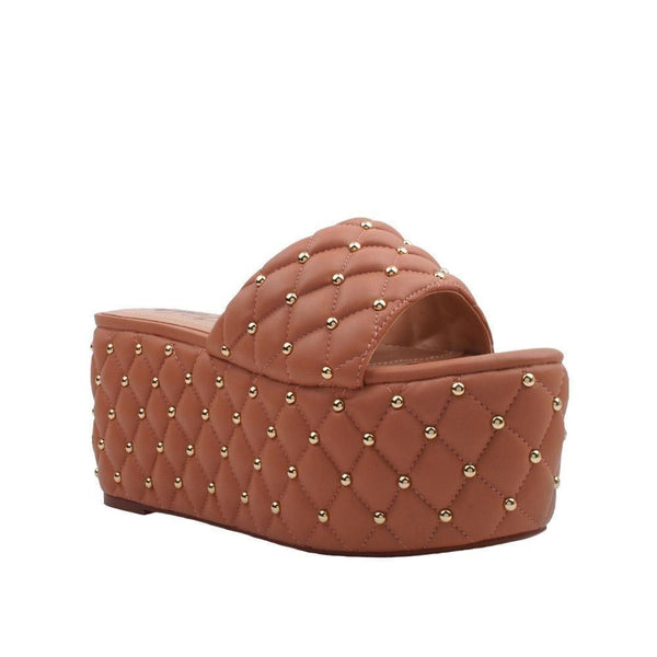 Privileged By J.c. Dossier Bombay Brown Quilted Platform Slides