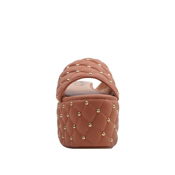 Privileged By J.c. Dossier Bombay Brown Quilted Platform Slides