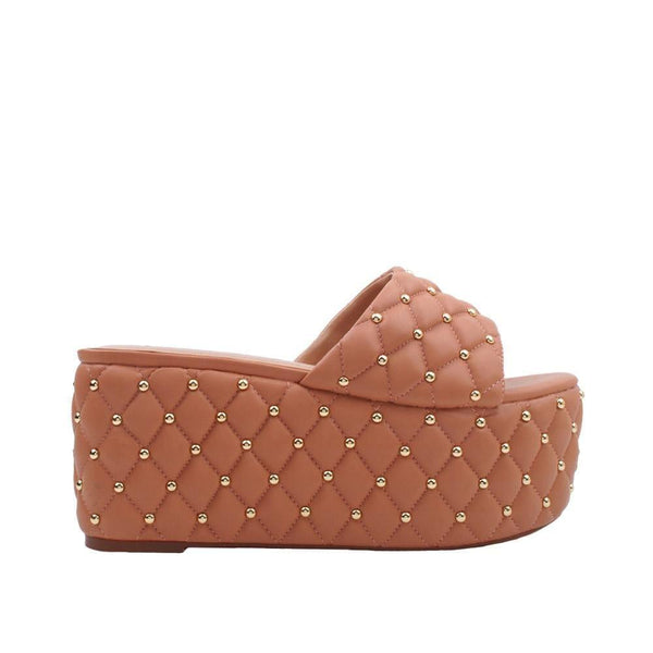 privileged by j.c. dossier Bombay Brown Quilted Platform Slides