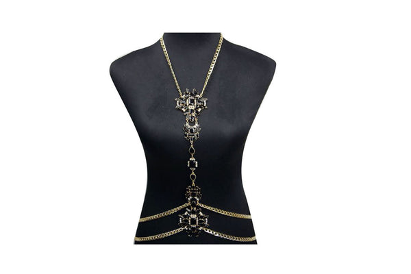 Privileged By J.c. Dossier Bonita Gold Chain Belt With Rhinestones