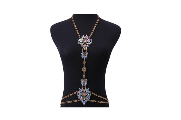 Privileged By J.c. Dossier Bonita Gold Chain Belt With Rhinestones