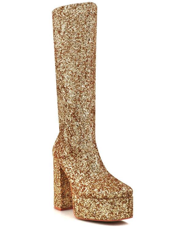 Privileged By J.c. Dossier Bourdeau Gold Glitter Platform Boot