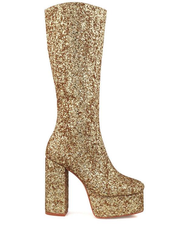 privileged by j.c. dossier Bourdeau Gold Glitter Platform Boot
