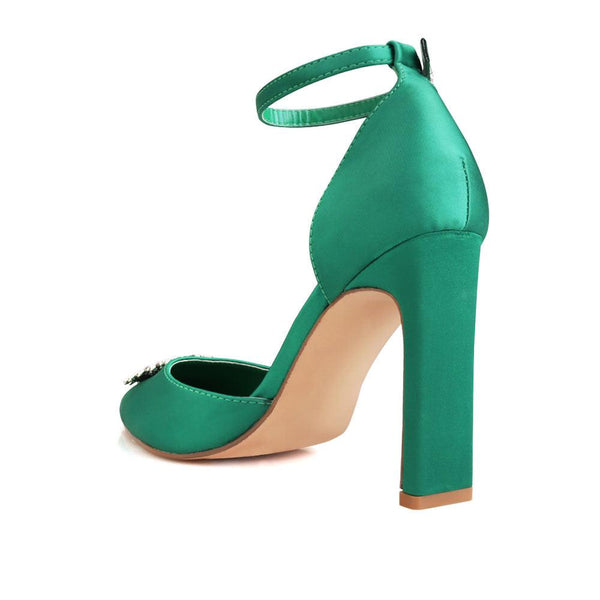 Privileged By J.c. Dossier Bradley Green Satin Heel | Bold Statement