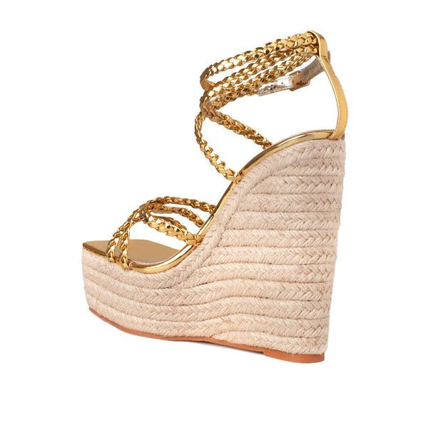 Privileged By J.c. Dossier Brigetta Gold Platform Wedge