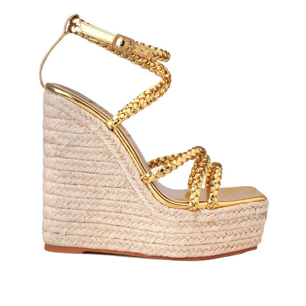 privileged by j.c. dossier Brigetta Gold Platform Wedge