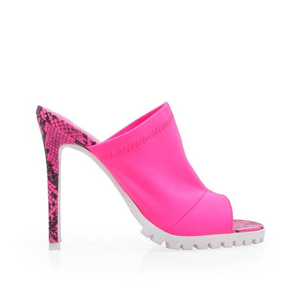 privileged by j.c. dossier Brindisi Neon Pink Heel with Faux Snake Skin