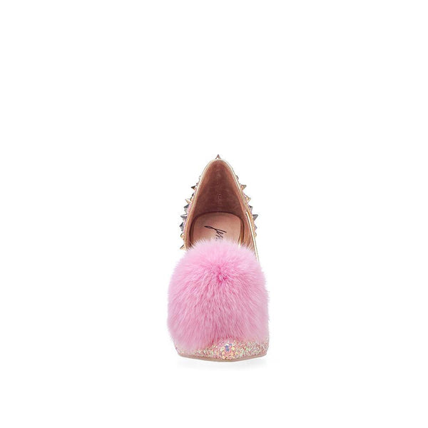 Privileged By J.c. Dossier Broadway Pink Glitter Heel With Fur Pom