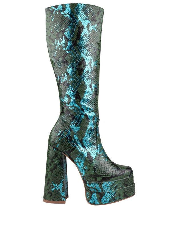 Privileged By J.c. Dossier Bruna Neon Snakeskin Platform Boots
