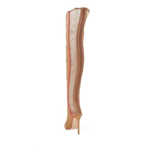 Privileged By J.c. Dossier Brunner Tan Fishnet Thigh-High Boot
