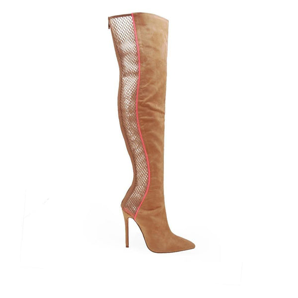 privileged by j.c. dossier Brunner Tan Fishnet Thigh-High Boot