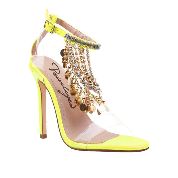 Privileged By J.c. Dossier Bryden Neon Yellow Rhinestone Heel