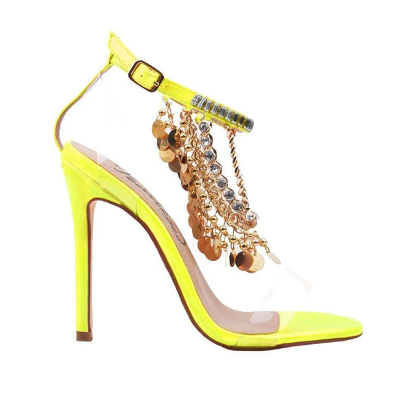 privileged by j.c. dossier Bryden Neon Yellow Rhinestone Heel