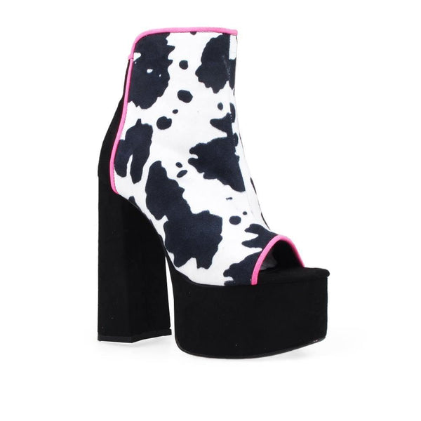 Privileged By J.c. Dossier Cacie Black & White Cow Print Bootie