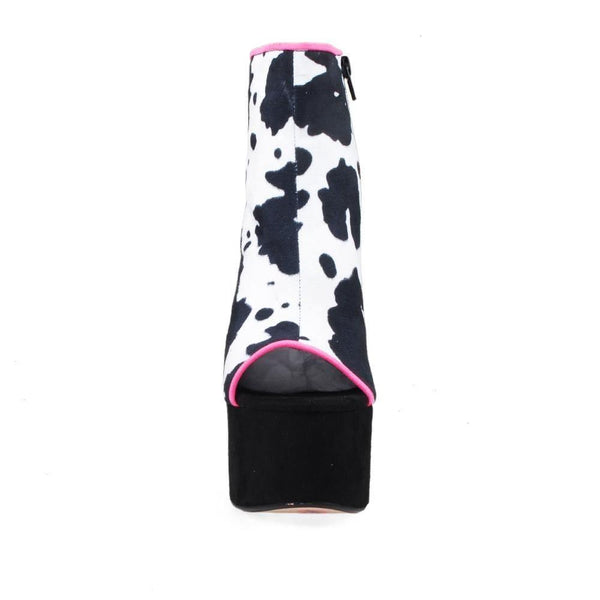 Privileged By J.c. Dossier Cacie Black & White Cow Print Bootie