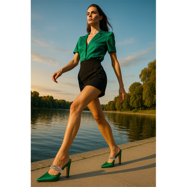 Privileged By J.c. Dossier Celines Green Satin Heel | Bold & Glam Heels