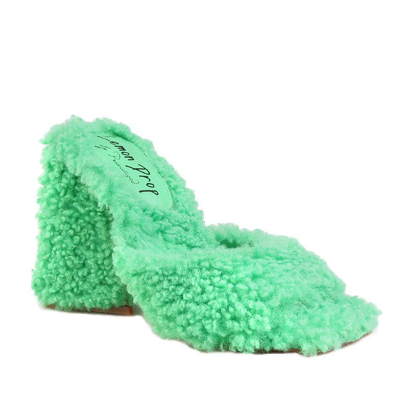 Privileged By J.c. Dossier Chandlar Green Vegan Shearling Heel