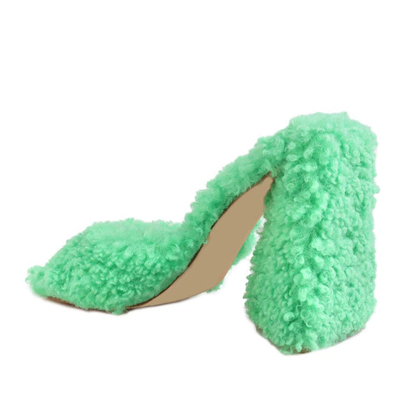 Privileged By J.c. Dossier Chandlar Green Vegan Shearling Heel